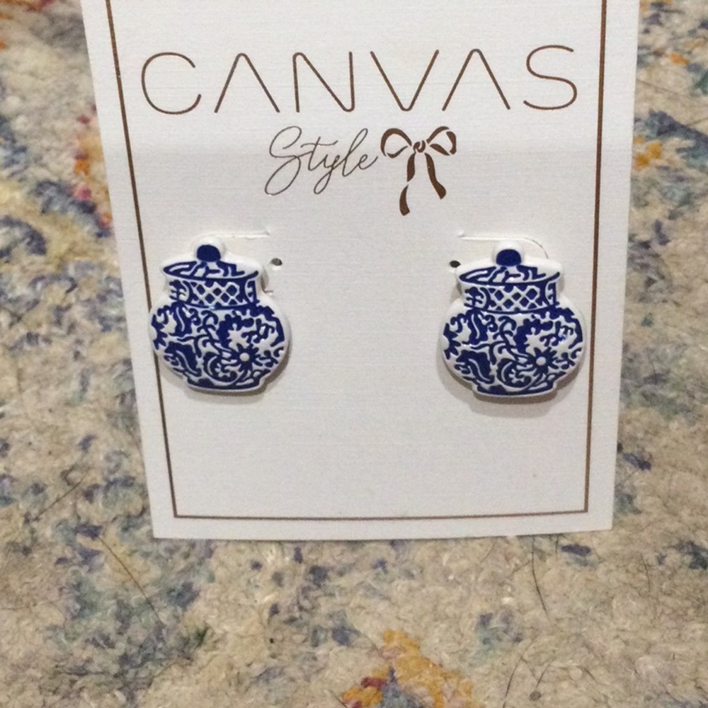 Canvas Style Blue and White Earrings
